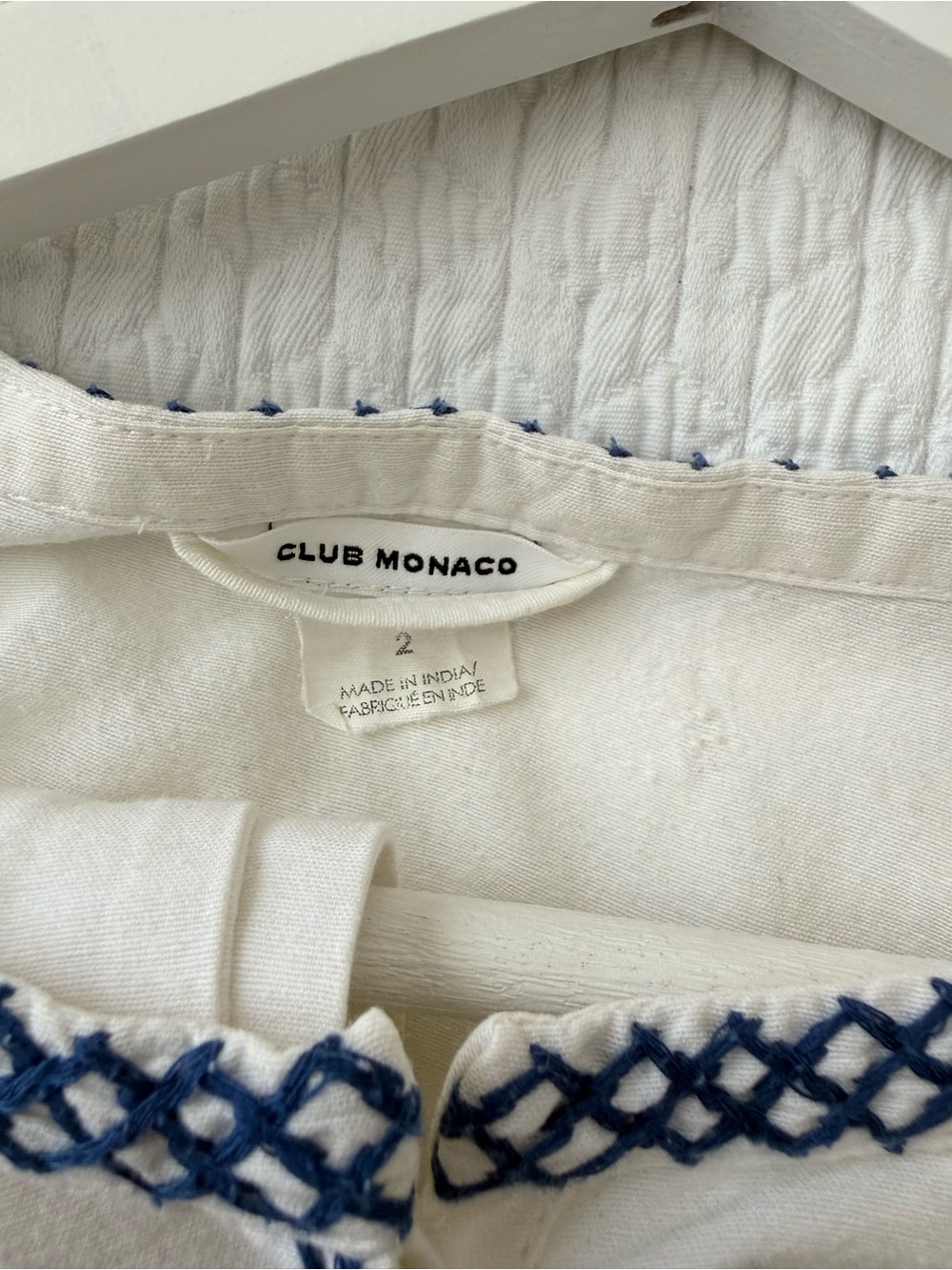 Club Monaco White Dress with Navy Embroidered Trim - Picture 5 of 5